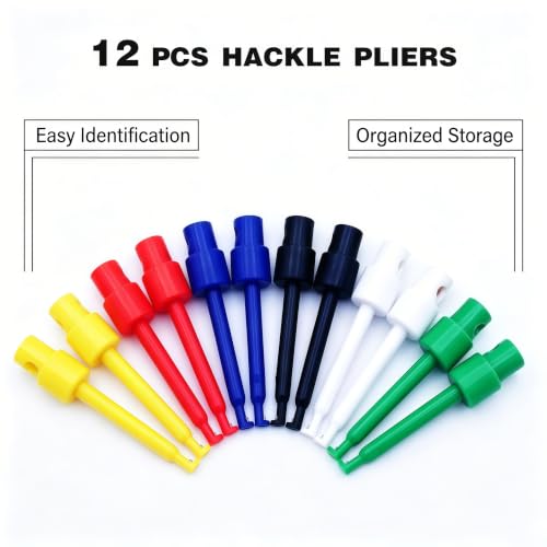 12-Pack Hackle Pliers for Fly Tying - Durable Plastic Clips