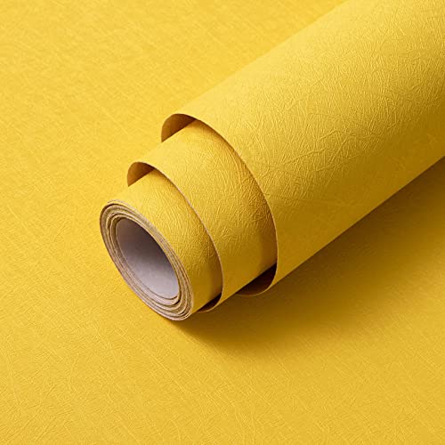 Abyssaly Yellow Wallpaper Peel and Stick Removable Wallpaper for Girls Bedroom 15.7" X 118" Self Adhesive Embossed Silk Textured Wallpaper Modern Home Decorative Shelf Liner Paper