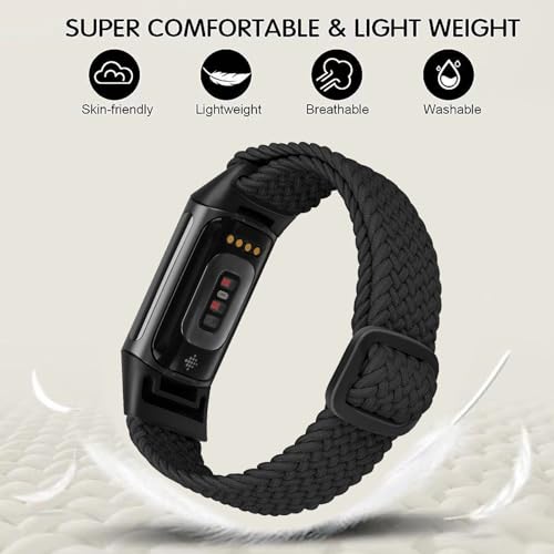 Braided Stretchy Nylon Band for Fitness Tracker - Black & Charcoal