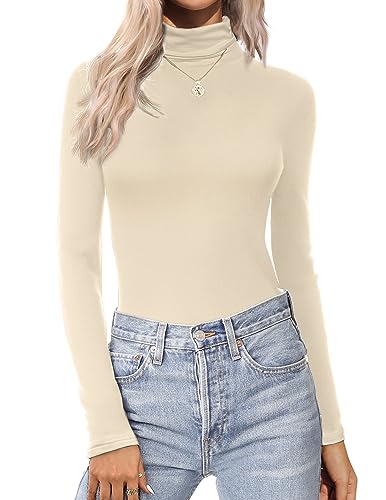 Long Sleeve Thermal Turtleneck Tops for Women - X-Large Light Khaki