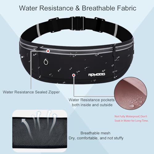 Slim Running Belt - Water Resistant Fanny Pack for iPhone 17/16/15 Pro Max - 3 Pockets, Adjustable & Reflective - Black