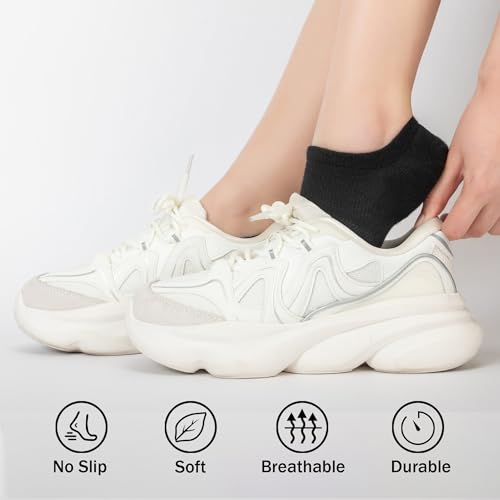 No Show Socks for Women - Cotton Low Cut Non-Slip - 8 Pairs Black