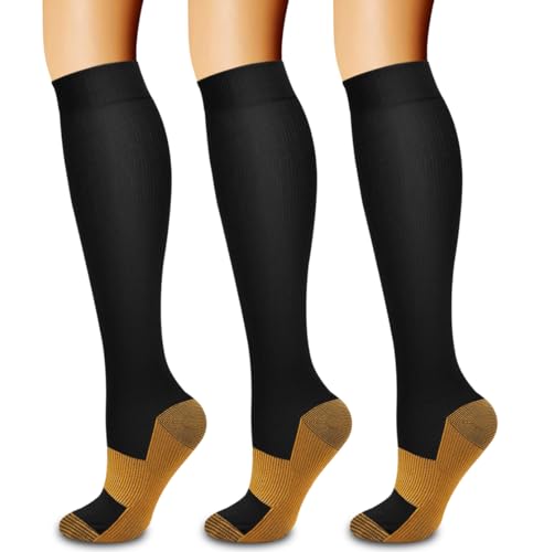Compression Socks for Men & Women - 3 Pack Small-Medium Copper Black