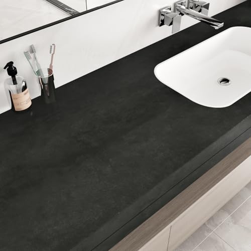 Wallercity Deep Grey Concrete Cement Wallpaper Peel and Stick Thick Cement Contact Paper Waterproof Vinyl Matte Industrial Adhesive Gray Wallpaper for Kitchen Bedroom Bathroom Removable 15.8''x78.7''