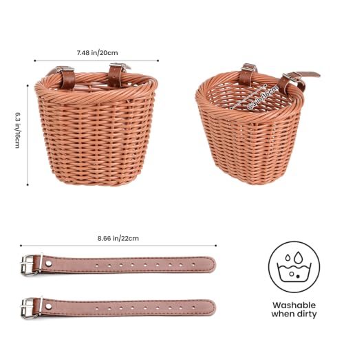 Kids Bicycle Basket - Woven Wicker Handlebar Basket - Brown