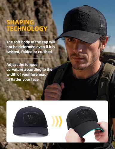 IDOGEAR Black Tactical Mesh Baseball Cap Breathable Operator Hat for Men & Women
