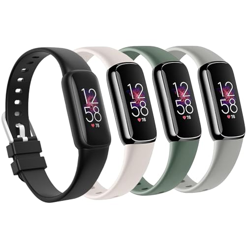 Dr.Sept Waterproof Fitbit Luxe Band 4-Pack for Women Men Large 6.7-8.3 Inch - Black, Starlight, Green, Grey