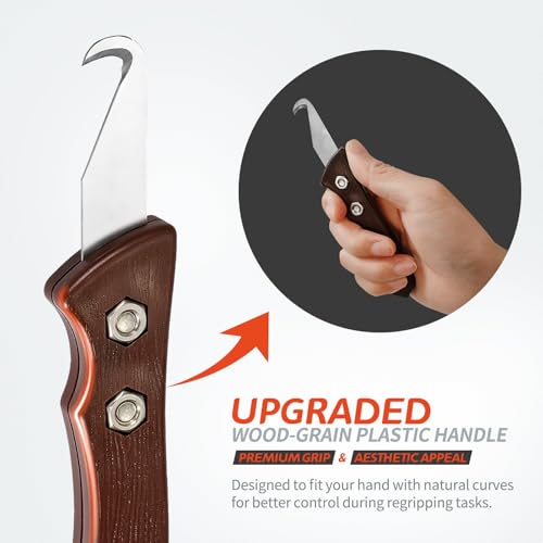 7-Piece High-Carbon Steel Hook Knife Set with Wood-Grip Handle - Wood-Grain Textured