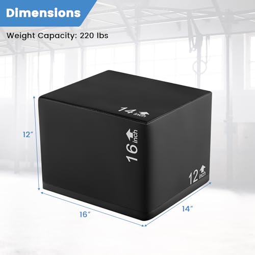 3 in 1 Foam Plyometric Jump Box - 16'' x 14'' x 12'' for Home Gym