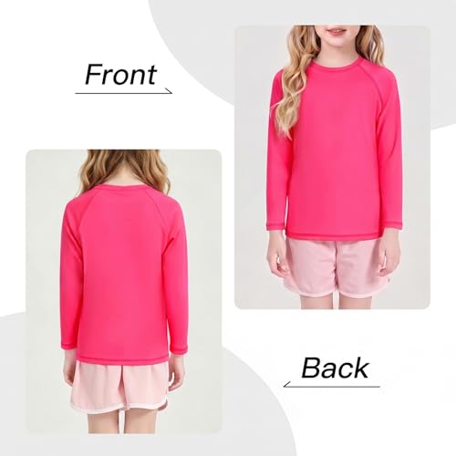 UPF 50+ Kids Long Sleeve Rash Guard Swim Shirt - Hot Pink, Age 5-6