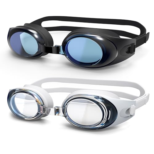 Kids Swim Goggles - 2-Pack Clear Lens for Ages 4-15 - White & Black