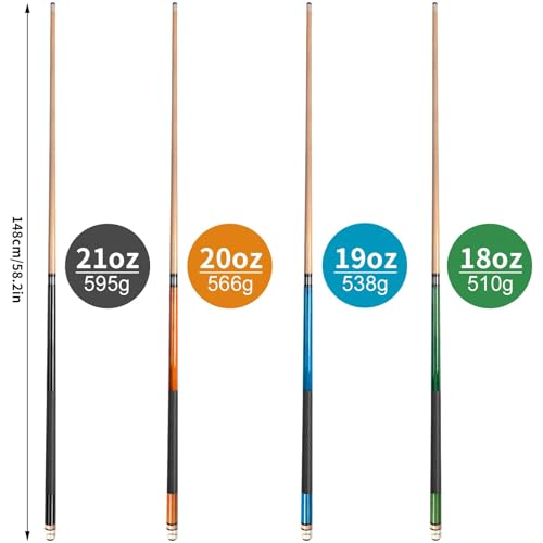 58" Canadian Maple Pool Cue Stick Set - 18, 19, 20, 21 oz