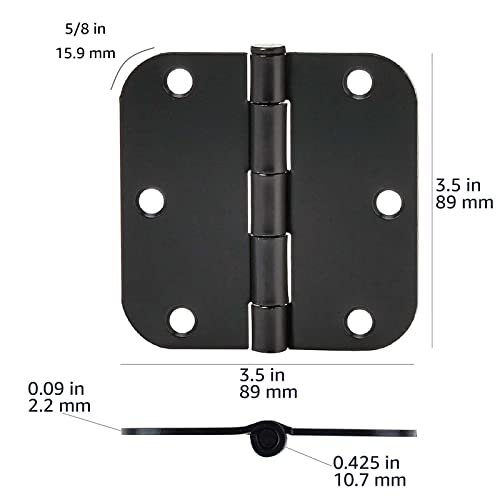 Amazon Basics Matte Black 3.5 x 3.5 Inch Door Hinges, 18-Pack with Screws
