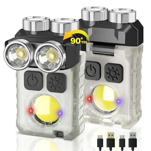 CLAKAP Rechargeable EDC Flashlight, 2Pack 1200LM Keychain Flashlight with COB Floodlight, 11 Modes Magnetic Small Flashlight 90¡ÆHead Swivels Portable Mini Pocket Light with Clip for Camping, Outdoor