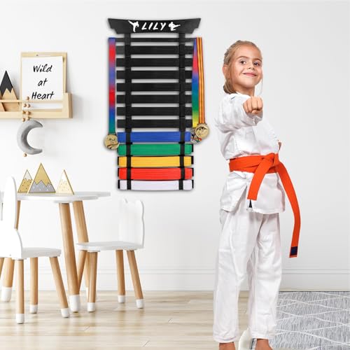 Winartton 12 Belts Karate Taekwondo BJJ Martial Arts Display Rack with Stickers - Black