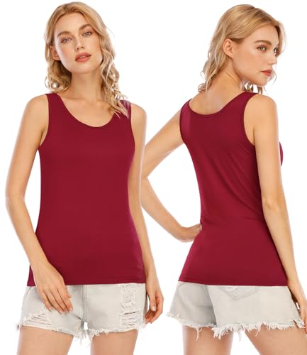 AMVELOP Women's Tank Tops with Built-in Bra 3-Pack XX-Large Black, Wine Red, Dark Blue