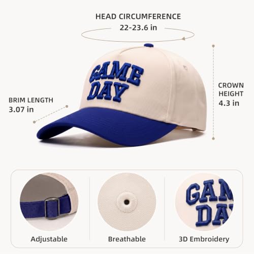 Gameday Vintage Embroidered Football Season Baseball Cap - Beige-Blue, Sports Fan Hat