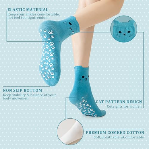 Grippy Pilates Socks for Women - Cat Paw Non-Slip Socks - Blue