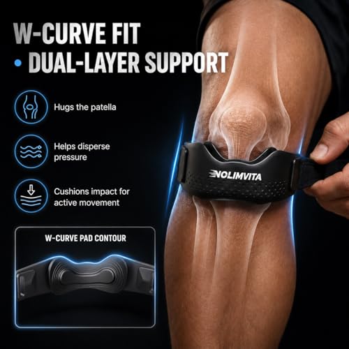 Nolimvita Patellar Tendon Support Strap Knee Brace - Black, Adjustable Dual Length