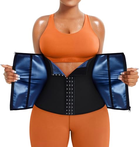 Waist Trainer for Women - Black-Blue Inner, Large Size, Tummy Control & Back Support