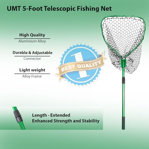 Telescopic Fishing Landing Net 3.6-5ft Rubber Mesh Shore & Boat Use