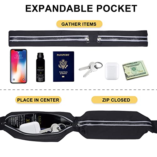 Running Belt Fanny Pack - Lightweight Moisture-Wicking Phone Holder - Black