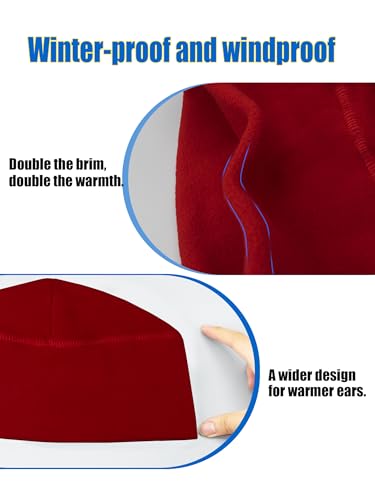 Winter Fleece Beanie - Double-Layer Brim Skull Cap - Burgundy