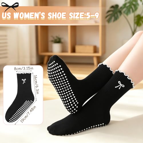 Non-Slip Pilates Socks for Women - 3 Pairs, Black