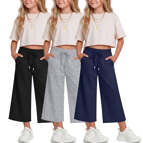 Girls Wide Leg Capri Pants - 3 Pack for Ages 5-14