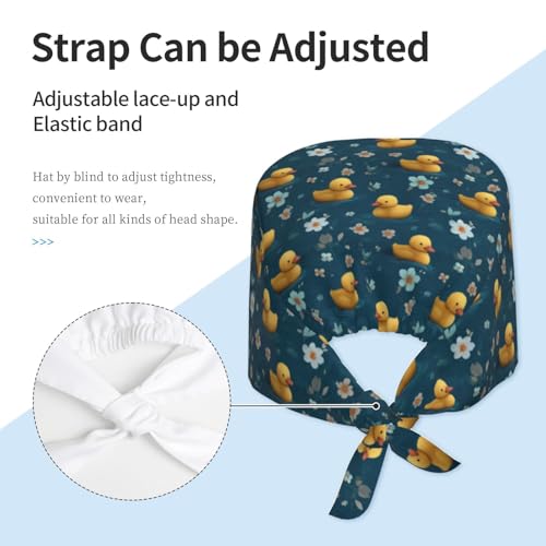Adjustable Surgical Cap with Sweatband - Yellow Ducks Floral