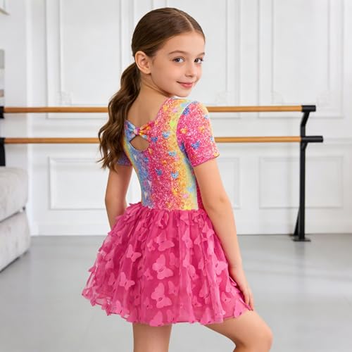 Ballet Leotard for Girls with Skirt - Pink Glitter 4T