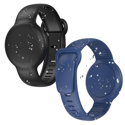 AirTag Bracelet for Kids - 2-Pack Soft Adjustable Wristband - Black/Deep Blue