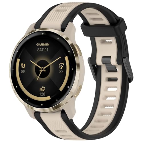 18mm Silicone Sport Band for Garmin Venu 2S/3S & Vivoactive 4S - Black Rim & Starlight