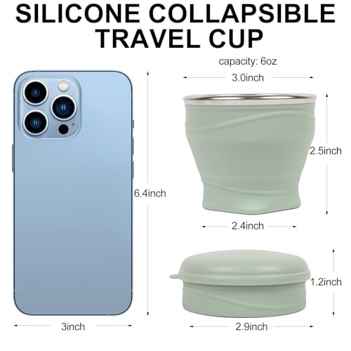 Collapsible Travel Cup with Lid - 6oz Mini Silicone Folding Cup - Lake Green