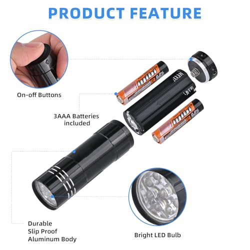 9 LED Mini Aluminum Flashlights 10 Pack with AAA Batteries - Portable & Durable