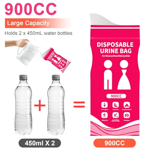 Pink Disposable Urine Bags 12/24 Pack - Portable Unisex Travel & Emergency Pee Bags