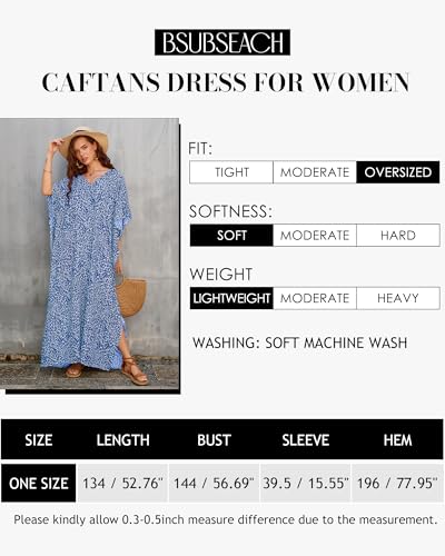 Bsubseach Leopard Blue Kaftan Beach Cover-Up Dress, One Size