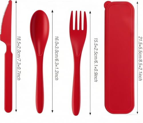 Wheat Straw Portable Cutlery Set - Spoon, Fork & Knife - Red