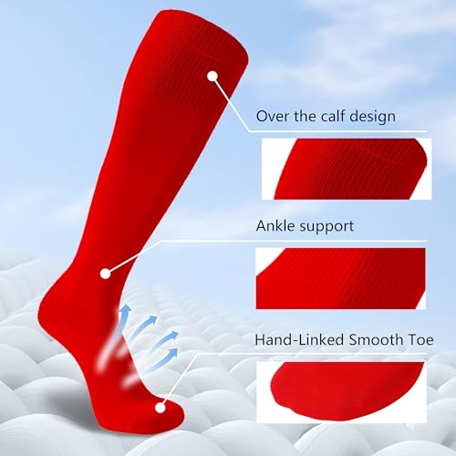 Knee High Soccer Socks - Solid Red, Unisex (Small) - 2 Pairs