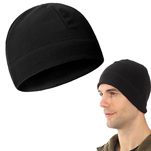 Warm Fleece Beanie Hat - Tactical Watch Cap for Youth & Men - Black