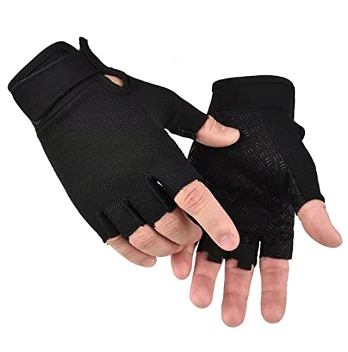 Fingerless Tactical Gloves - Black, Large for Fishing & Biking