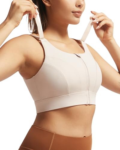 VFUS Women's Adjustable Zip Front Sports Bra - Large/Latte Beige