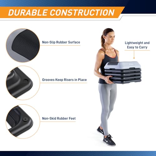 Adjustable Height Aerobic Step Platform - 16x16 inches, Cool Gray - 4 Risers