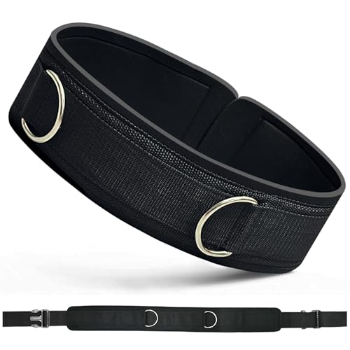 Neoprene Padded Waist Resistance Belt with Metal Rings for Cable & Strength Training