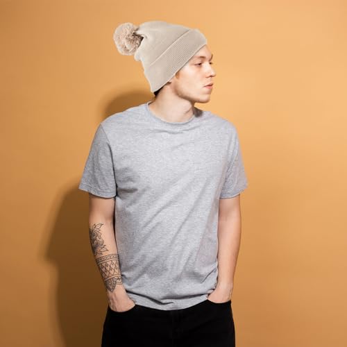 2-Pack Knit Pom Beanie Hat - Winter Cuff Cap for Men & Women - Beige/Ginger