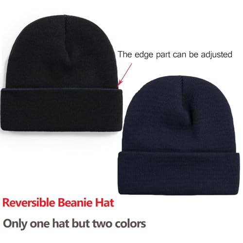 Reversible Beanie Hat for Men & Women - Black/Navy