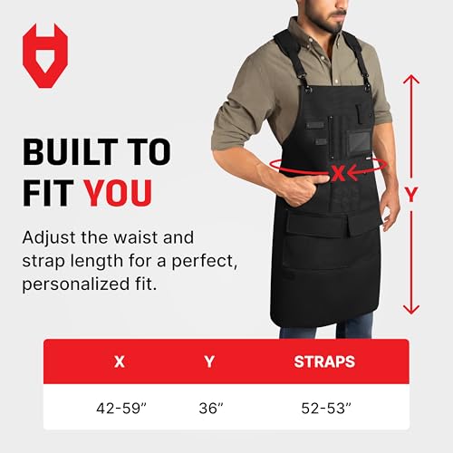 NoCry Woodworking Apron for Men ? Reinforced Pockets with Metal Rivets, Magnetic Holder & Leather Tool Loops ? Shop Aprons for Men with Cross-Back Straps, Non-Slip Shoulder Pads & Quick-Release Buckle