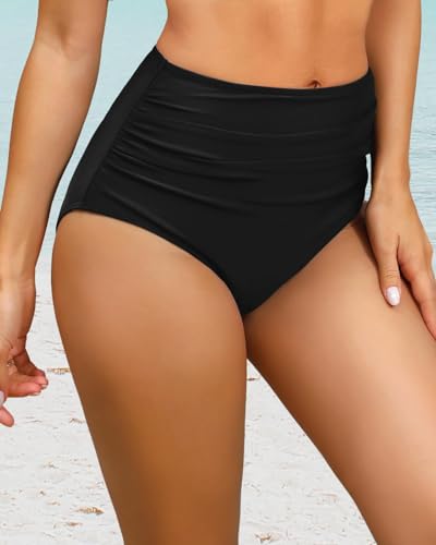 Women's High Waisted Bikini Bottom Tummy Control Bathing Suit Bottom Large Black