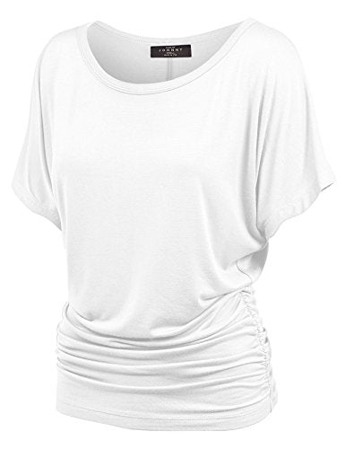 Made By Johnny Women's Small Solid Short Sleeve Boat Neck Dolman Top Wt817_white