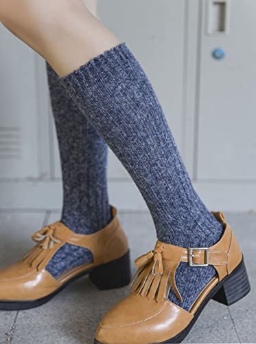 3 Pairs Women's Winter Wool Knee High Boot Socks - Beige/Blue/Grey